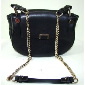 Zara Basic Black Vegan Leather Silver Chain Link Hardware Bag Purse    A133